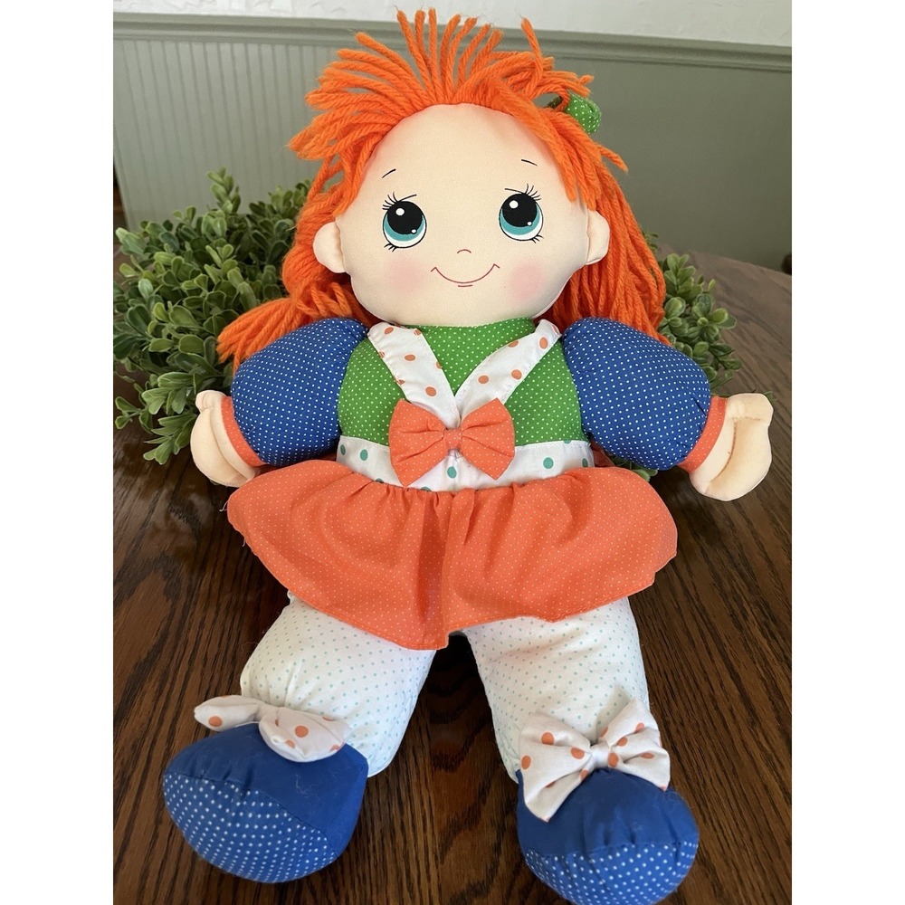 H. K.  City Toys FTY LTD Doll Orange Yarn Hair Blue Eyes Blue Orange Green Dress